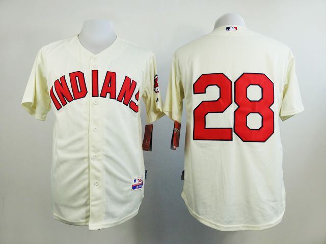 Men Cleveland Indians 28 Kluber Cream MLB Jerseys